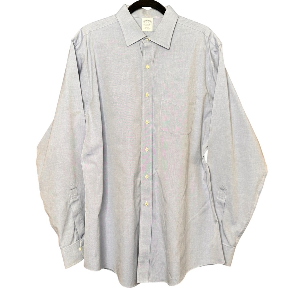 Brooks Brothers Casual Slim Fit Non-Iron Light Blue Cotton Dress Shirt 17-36 Men